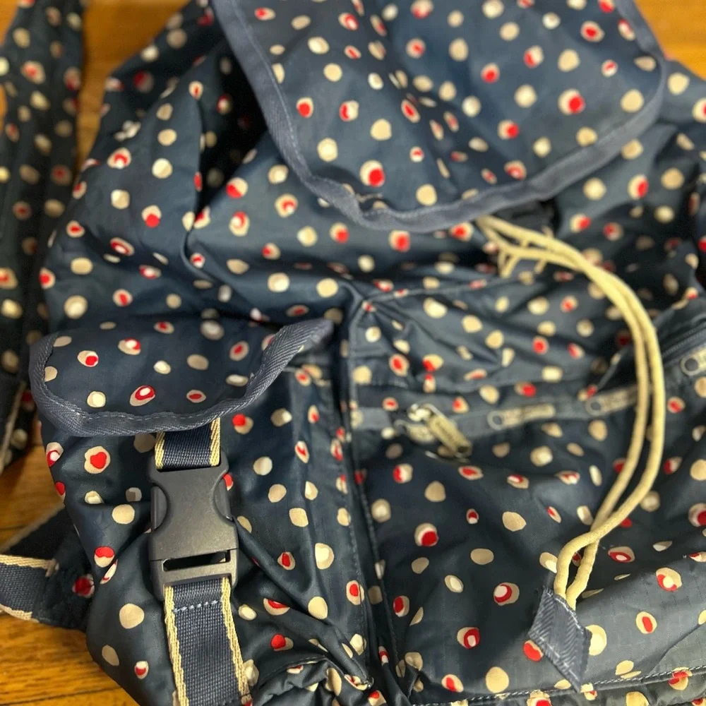 LeSportsac Navy Polka Dot Backpack - Navy with Red & White Dots